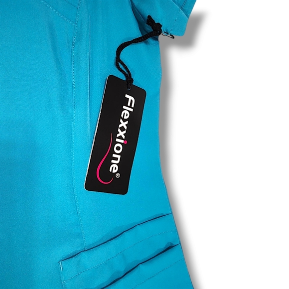 Flexxione Teal Medical/Nurse Scrub Top XS V-Neck Multiple Pocket Comfortable Fit - Picture 9 of 12